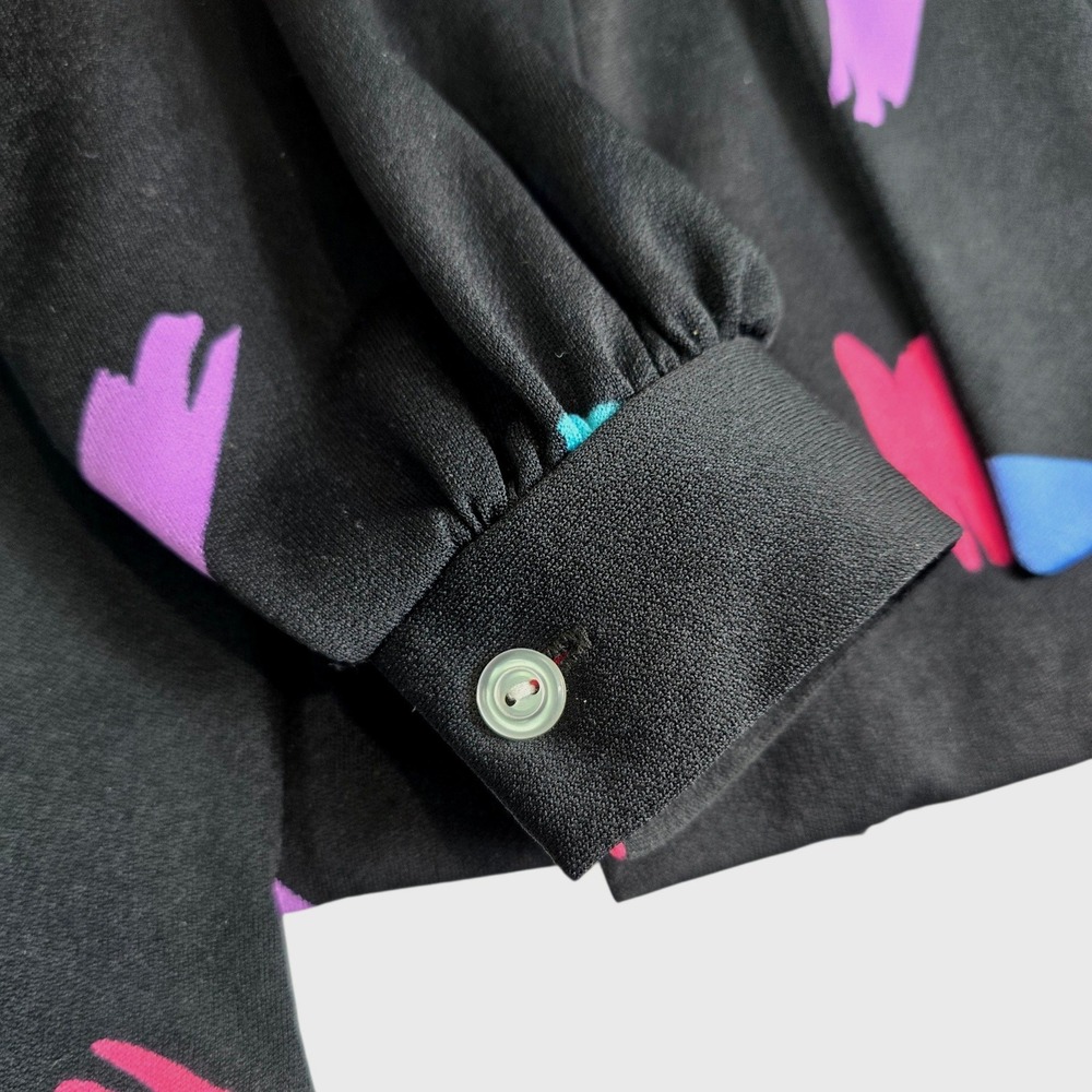 Vintage Blair Blouse Women Medium Black Abstract Brushstroke Tie Neck‎ 80s 90s - Picture 2 of 8